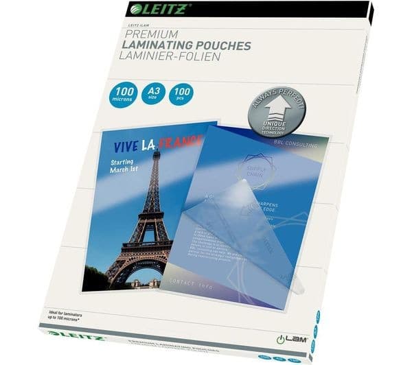 LEITZ iLAM Gloss Laminating Pouches A3 100 Micron - Pack of 100 - Image 1
