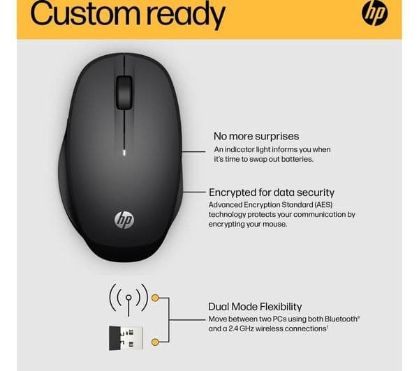 HP Dual Mode 300 Wireless Optical Mouse - Black (6CR71AA) - Image 8