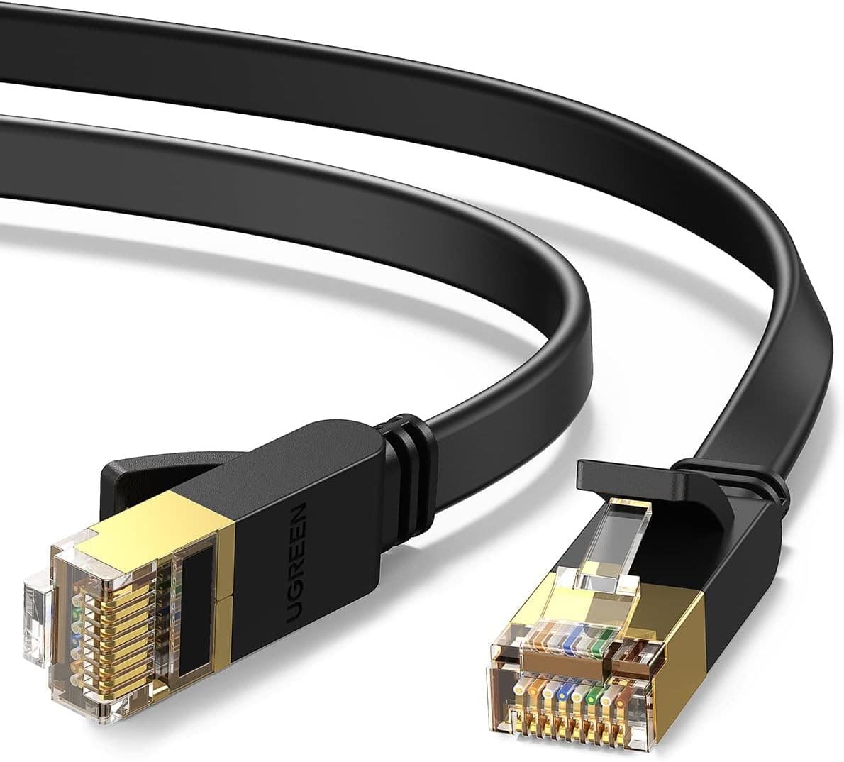 UGREEN Cat 7 Flat Ethernet Cable 10M – 10Gbps 600MHz U/FTP RJ45 LAN Cable (Black)