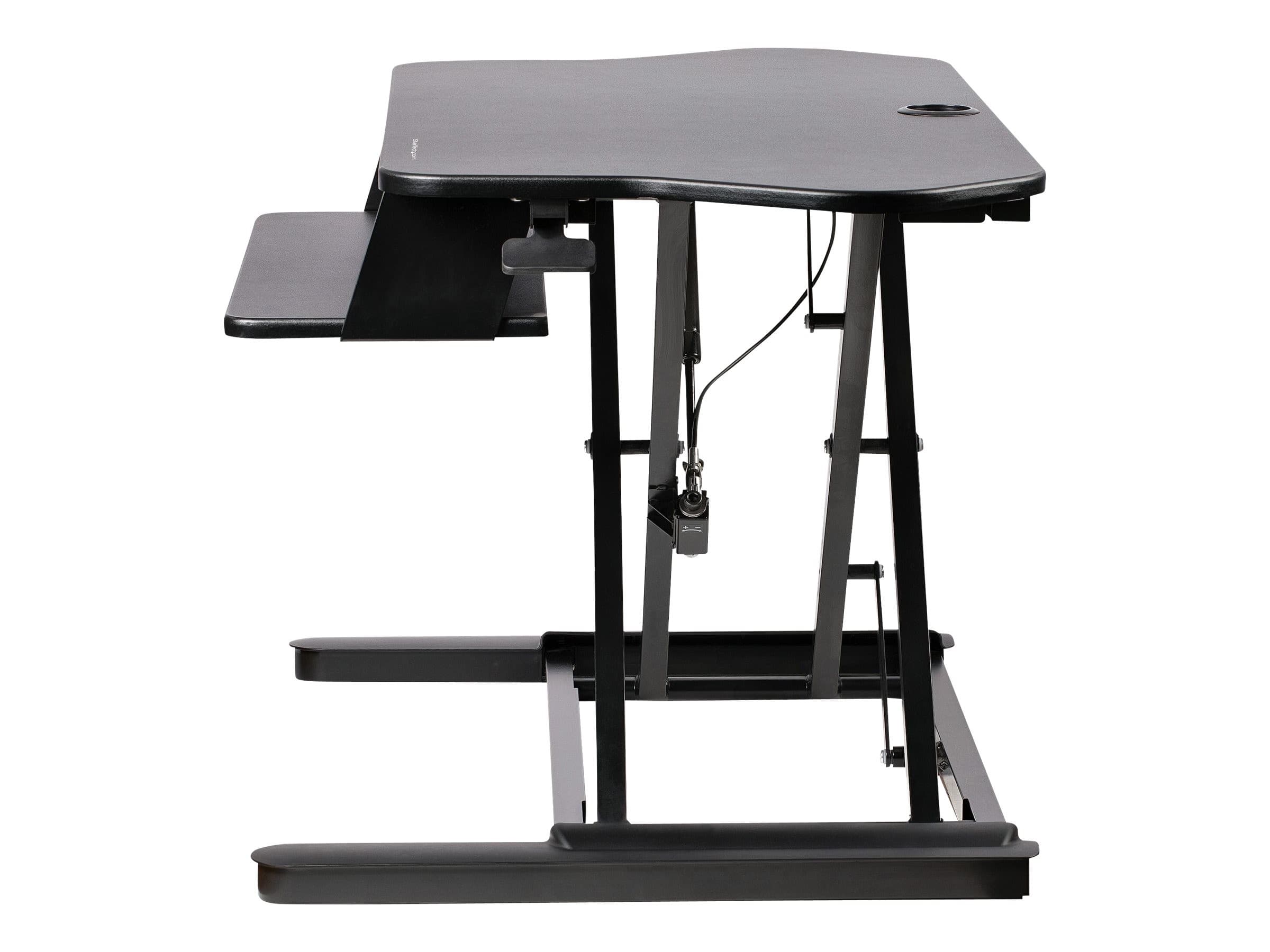StarTech.com Corner Sit Stand Desk Converter with Keyboard Tray - 35" x 21" Surface, Height Adjustable, Supports Dual Monitors - Black (ARMSTSCORNR)