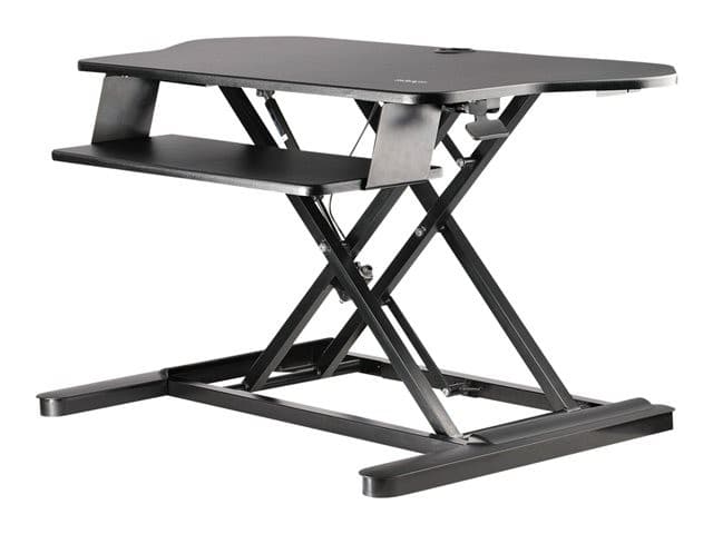 StarTech.com Corner Sit Stand Desk Converter with Keyboard Tray - 35" x 21" Surface, Height Adjustable, Supports Dual Monitors - Black (ARMSTSCORNR) - Image 3