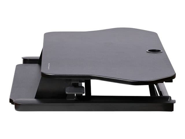 StarTech.com Corner Sit Stand Desk Converter with Keyboard Tray - 35" x 21" Surface, Height Adjustable, Supports Dual Monitors - Black (ARMSTSCORNR) - Image 6