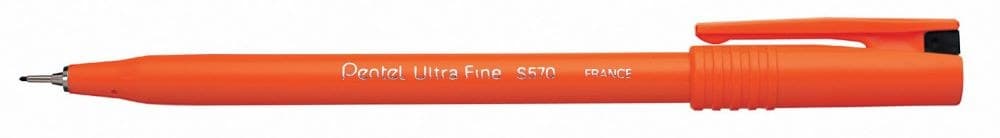 Pentel S570 Ultra Fine 12 Pack Black Fineliner Pen 0.6mm Tip 0.3mm Line - Image 1