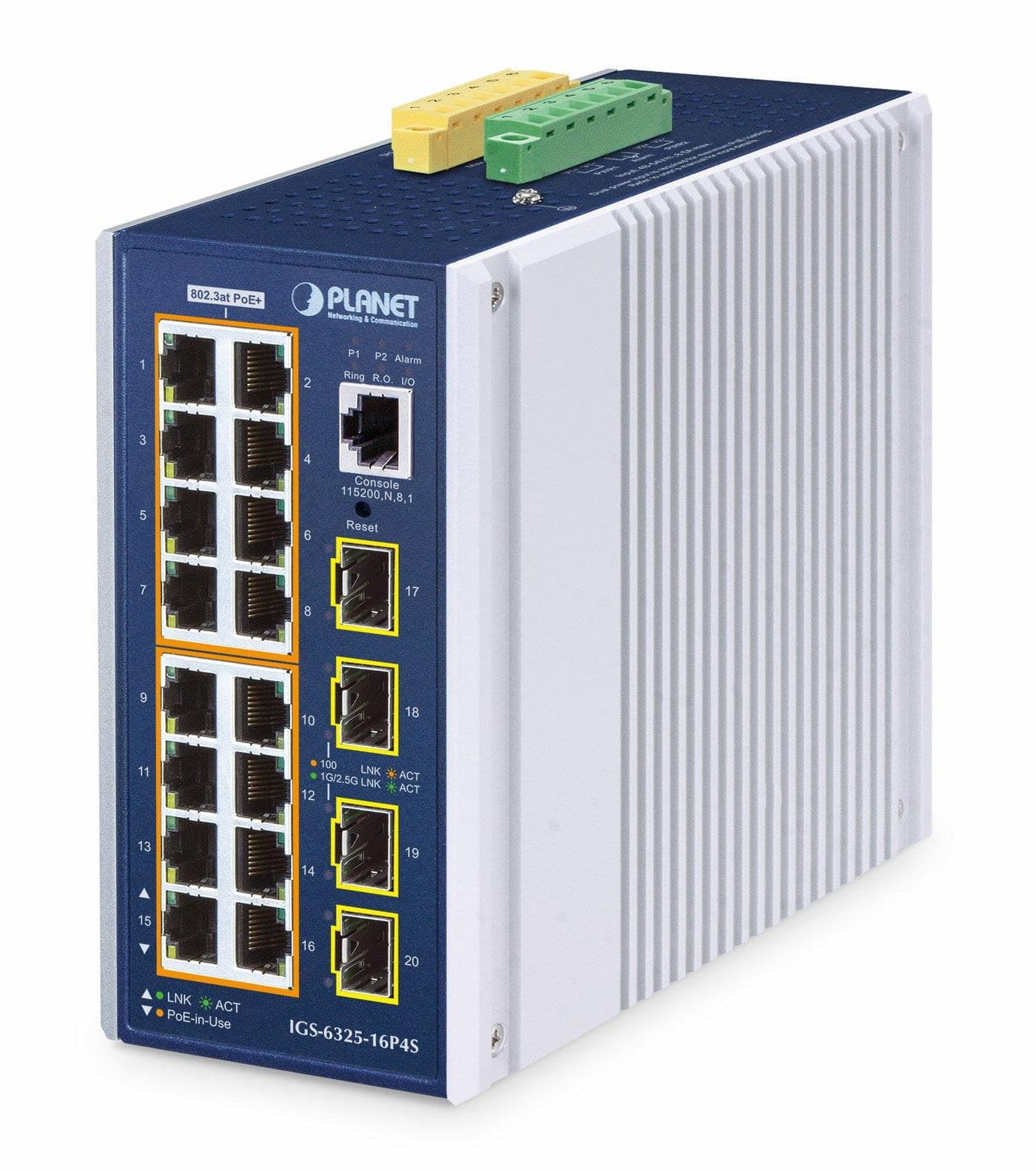 PLANET IGS-6325-16P4S Industrial L3 16-Port Gigabit PoE+ 4-Port SFP Managed Switch (IP30, DIN-rail)