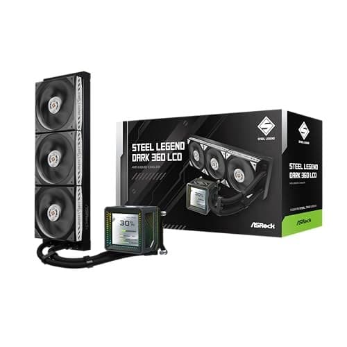 ASRock Steel Legend Dark 360 LCD All-in-One Liquid CPU Cooler, 360mm Radiator, 3.4" LCD - Black - Image 2