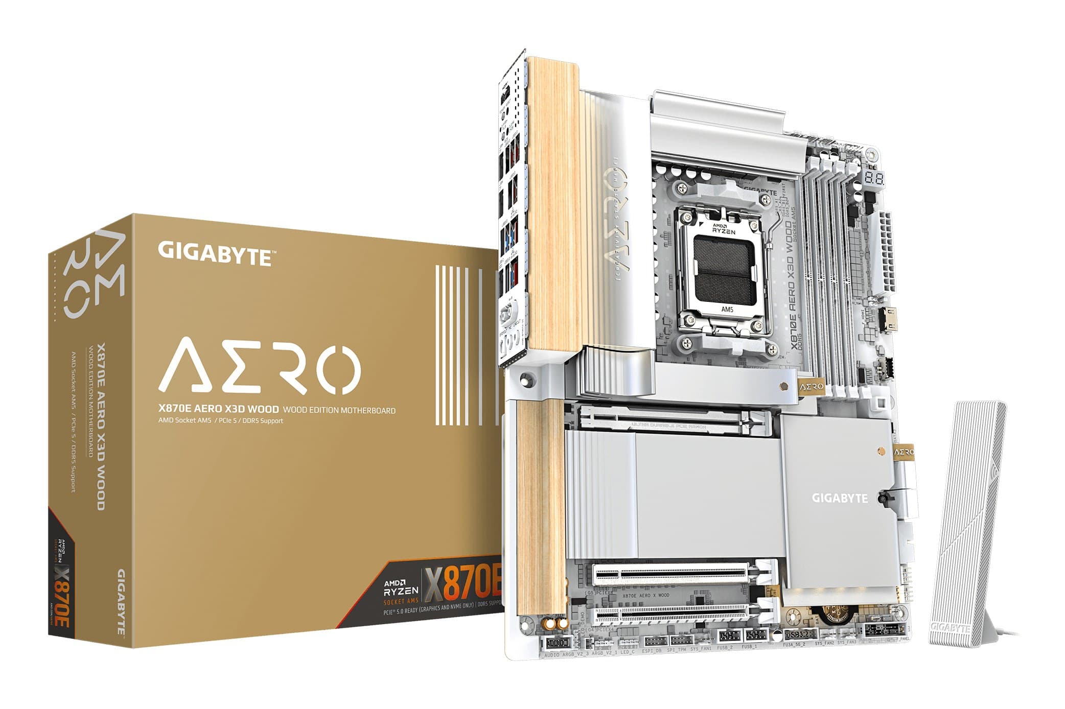 GIGABYTE X870E AERO X3D WOOD Motherboard - Supports AMD Ryzen 9000 CPUs, 16+2+2 Phases Digital VRM, up to 9000Hz DDR5 (OC), 2xPCIe 5.0 + 2xPCIe 4.0, Wi-Fi 7, 5GbE LAN, USB 4