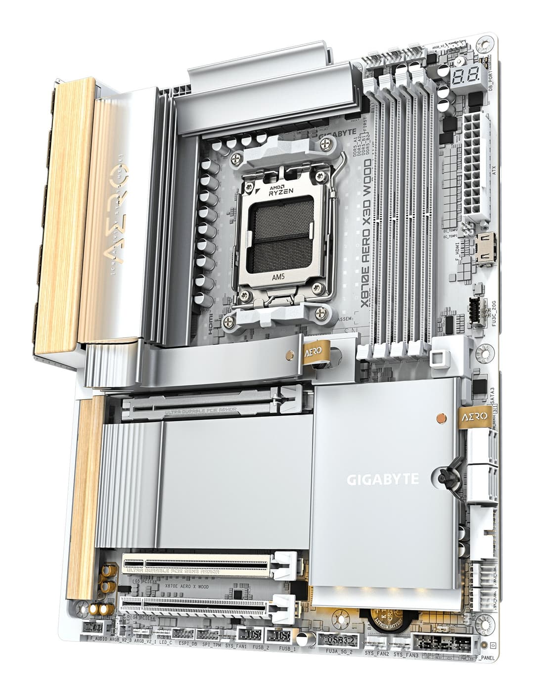 GIGABYTE X870E AERO X3D WOOD Motherboard - Supports AMD Ryzen 9000 CPUs, 16+2+2 Phases Digital VRM, up to 9000Hz DDR5 (OC), 2xPCIe 5.0 + 2xPCIe 4.0, Wi-Fi 7, 5GbE LAN, USB 4 - Image 4