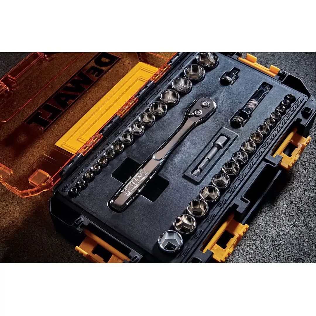 DEWALT DWMT45034 Mechanics 1/4 in. and 3/8 in. Drive Socket Set (34 Pc.) - Black/Yellow - Image 4