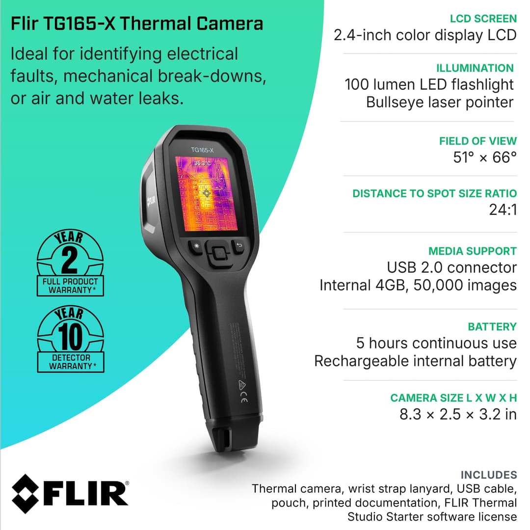 FLIR TG165-X Thermal Imaging Camera With Bullseye Laser, Spot IR - Black - Image 7