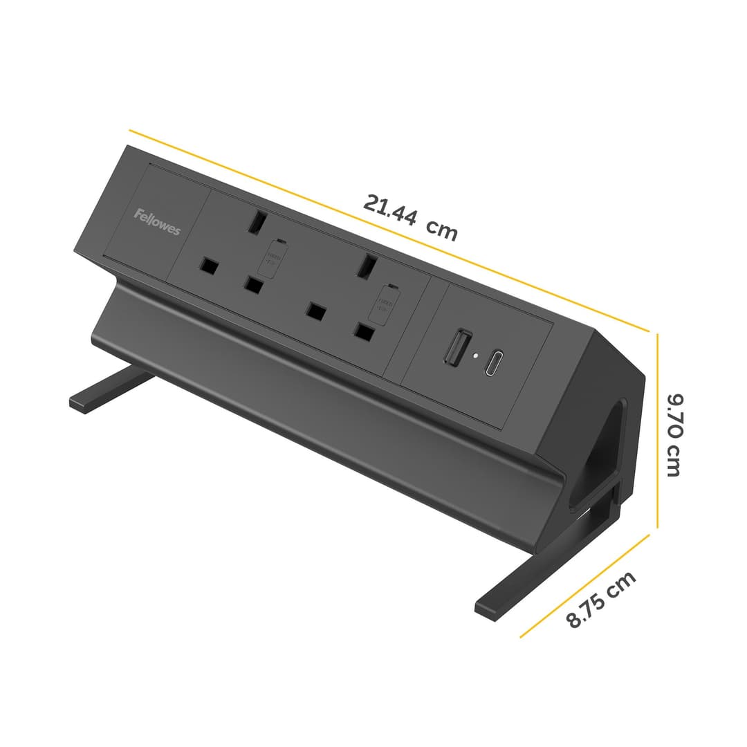 Fellowes Power Desk 2 Socket with 2 Power Sockets 1 USB-A & USB-C Ports Black - Image 3