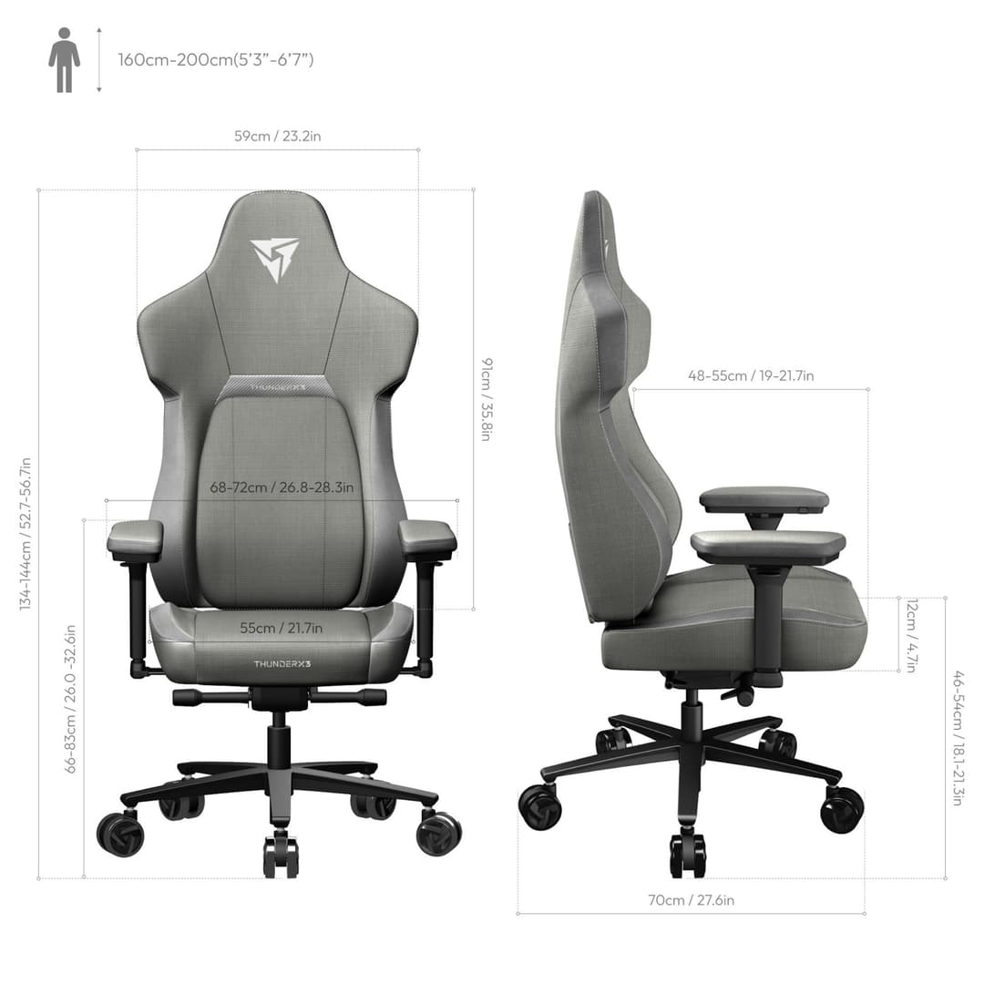 ThunderX3 CORE Fabric Gaming Chair - Grey - Image 7