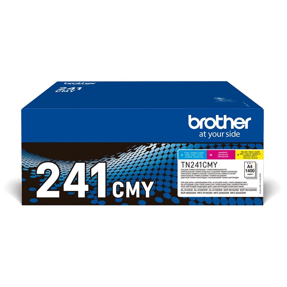 Brother TN-241CMY Toner Cartridge Multipack 3-Pack Original Cyan, Magenta, Yellow, 1,400 Pages Each, for HL-3140CW / HL-3150CDW / HL-3170CDW / DCP-9015CDW / DCP-9020CDW / MFC-9140CDN / MFC-9330CDW / MFC-9340CDW