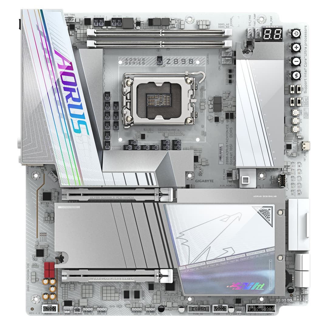 GIGABYTE Z890 AORUS TACHYON ICE Motherboard - Supports Intel Core Ultra (Series 2) CPUs, 18+1+2 phases VRM, up to 9500MHz DDR5 (O.C), 1xPCIe 5.0 + 3xPCIe 4.0, Wi-Fi 7, 5GbE LAN, USB 3.2 Gen 2x2 - Image 2
