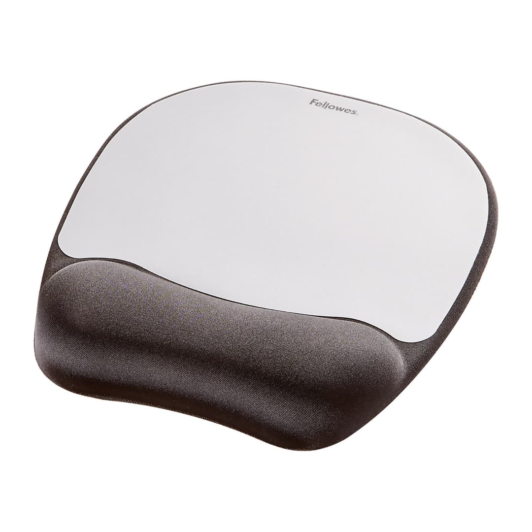 Fellowes Mouse Mat Wrist Support - Memory Foam Mouse Pad with Soft Foam Pillow - Ergonomic Mouse Mat for Computer, Laptop, Home Office Use - Compatible with Laser and Optical Mice - Silver - Image 1