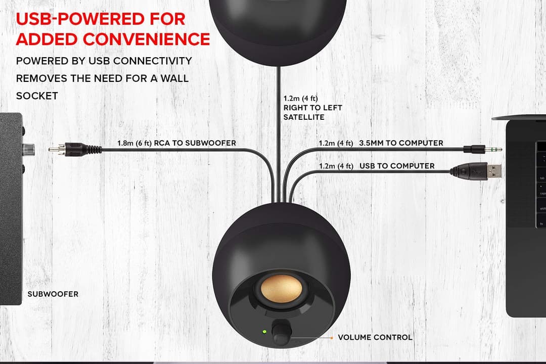 CREATIVE Pebble Plus 2.1 USB-Powered Desktop Speakers - Black/White - Image 6