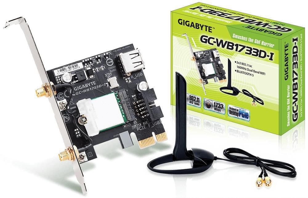 GIGABYTE GC-WB1733D-I Wi-Fi 5 + Bluetooth 5.0 PCIe x1 Wireless Network Card - 2x2 802.11ac Dual Band 160MHz, 1733Mbps, Intel Wireless-AC 9260