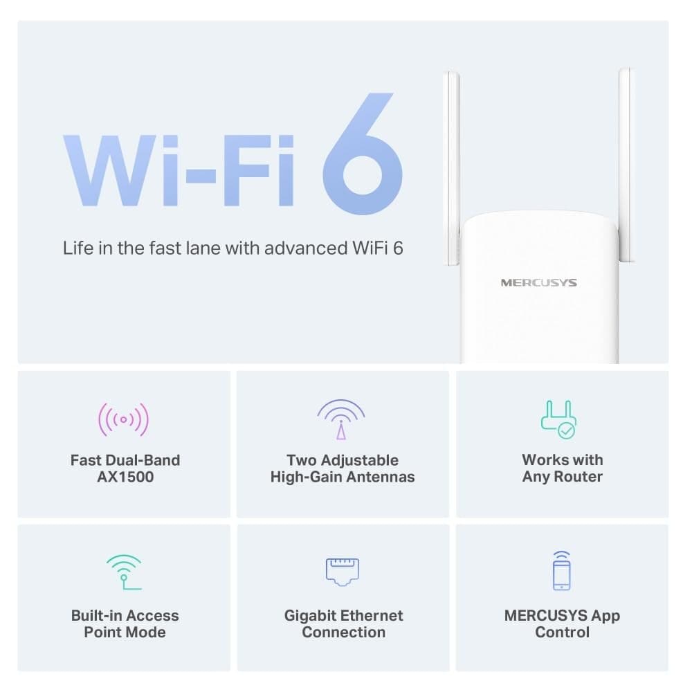 MERCUSYS ME60X WiFi 6 AX1500Mbps Extender And Internet Booster - White - Image 3