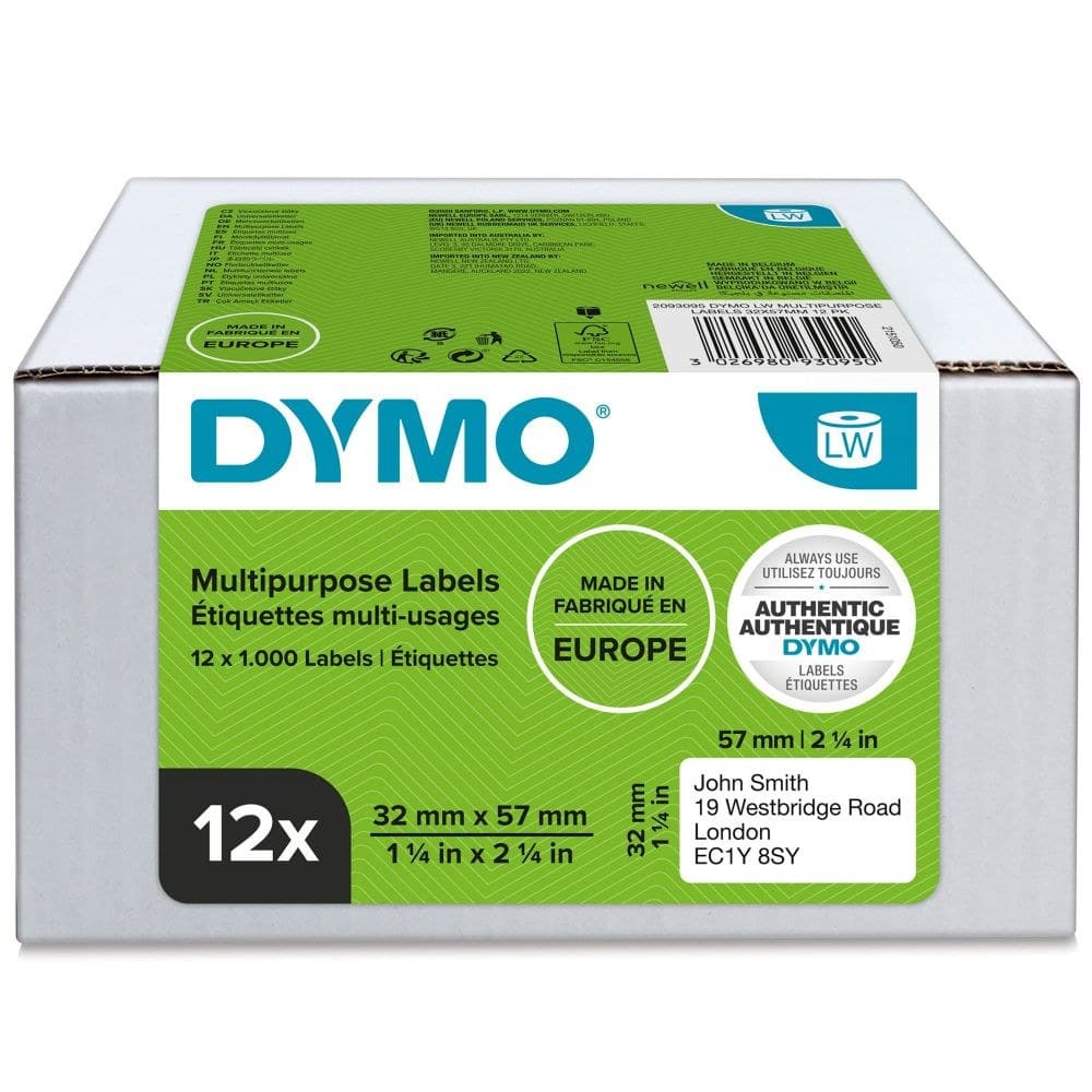 Dymo 11354 12 Rolls LW Multipurpose Labels 32 x 57mm - Image 1
