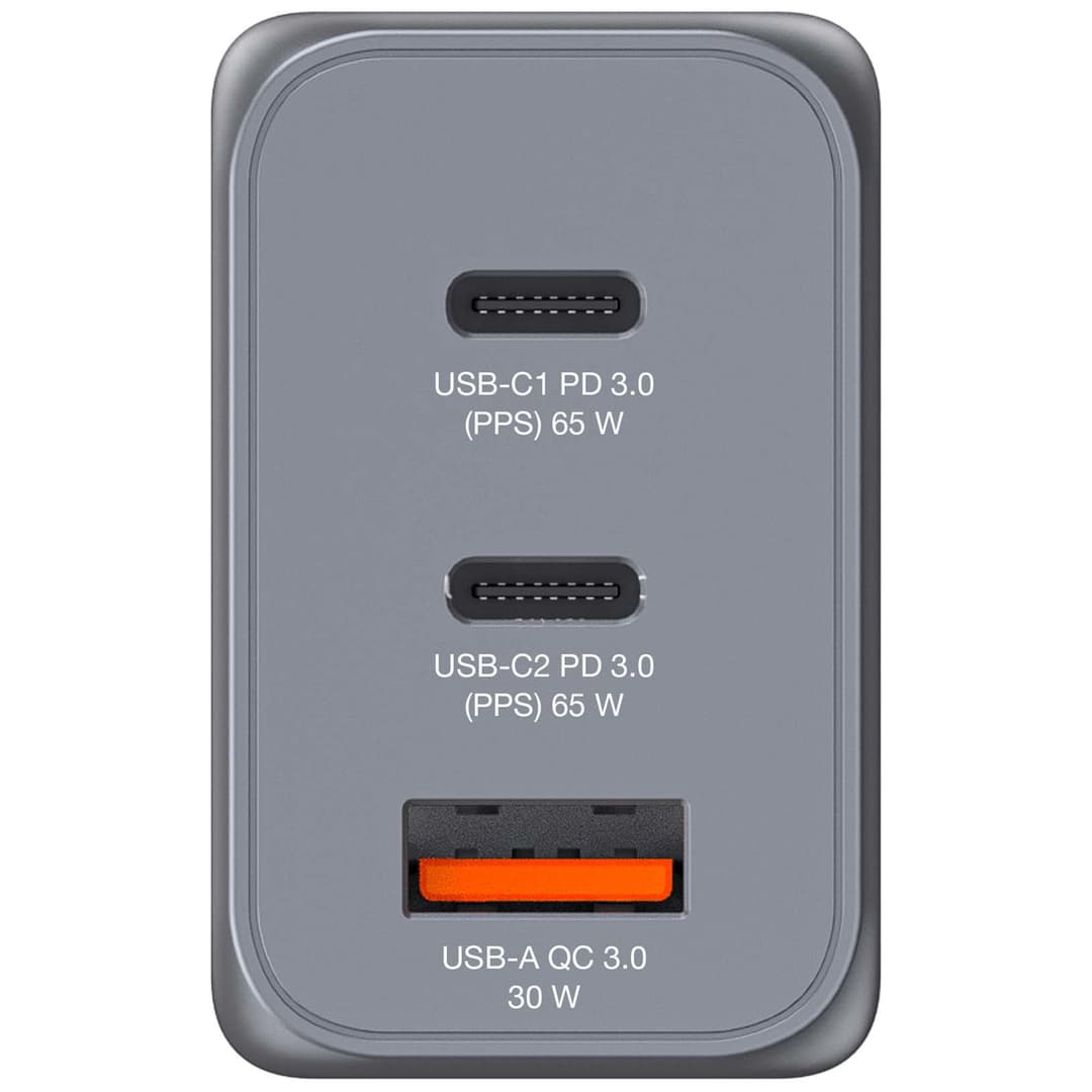 Verbatim GNC-65 GaN Charger 65W with 2 x USB-C PD 65W / 1 x USB-A QC 3.0 (EU/UK/US) - Image 2