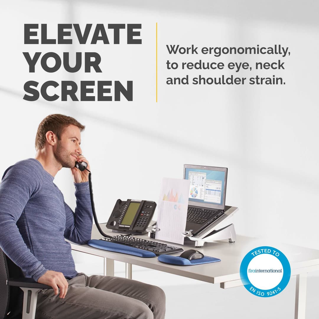 Fellowes Laptop Stand for Desk - Office Suites Plus Adjustable Laptop Stand for the Home and Office - Laptop Riser with 5 Height Adjustments - Max Monitor Size 17", Max Weight 5KG - Black/Silver - Image 2
