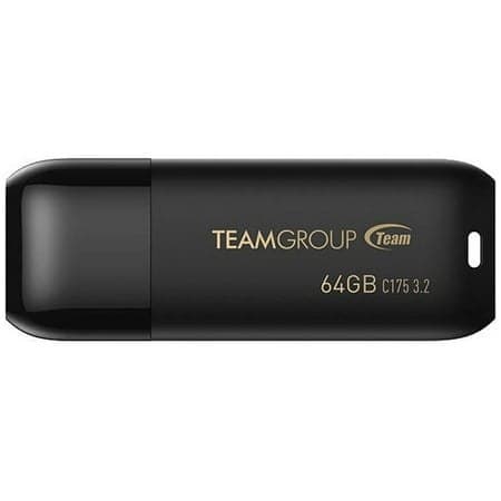 TEAMGROUP C175 64GB USB 3.2 Gen 1 Flash Drive Rounded Streamlined Unibody Design Black Pearl Seamless Construction Matte and Glossy Finish  Speed Up to 100MB/s (TC175364GB01)