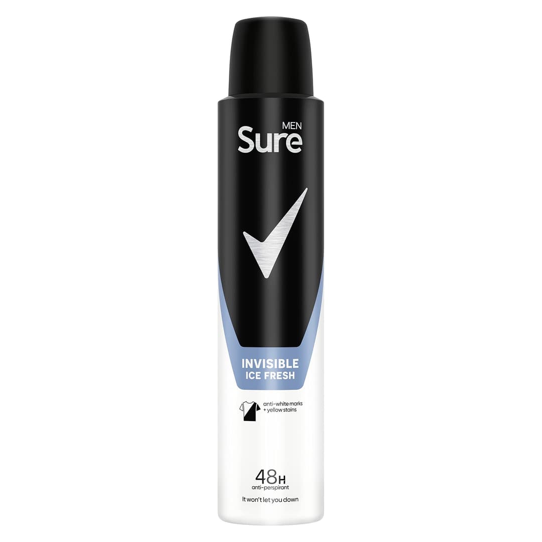 Sure Men Invisible Ice Fresh Anti-perspirant Aerosol 48h fresh and dry protection deodorant that protects against white marks and yellow stains 6x 150 ml - Image 1