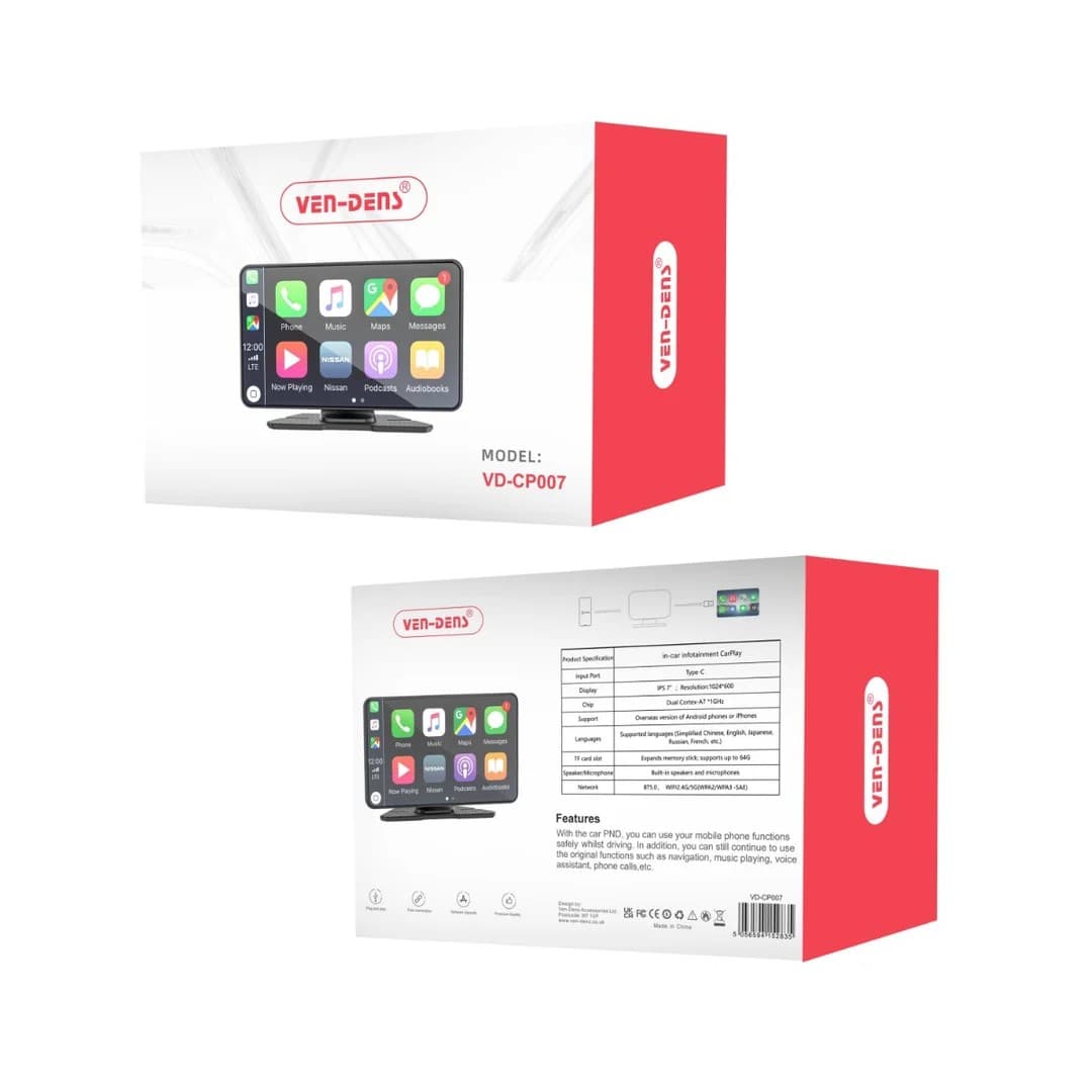 Ven-Dens CarPlay Type-C In-Car Infotainment 7″ IPS Display VD-CP007 - Black - Image 2