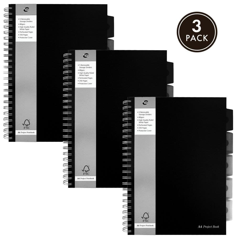 Pukka A4 Black Range Project Book FSC Mix (Pack of 3) - Image 1