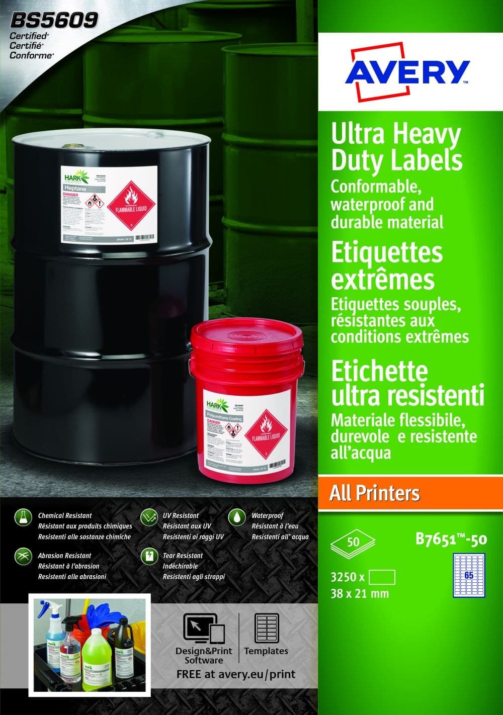 Avery B7651-50 Ultra Resistant Labels 50 sheets - 65 Labels per Sheet
