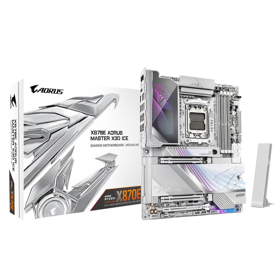 GIGABYTE X870E AORUS MASTER X3D ICE AMD X870E ATX Socket AM5 Motherboard - White - Image 1