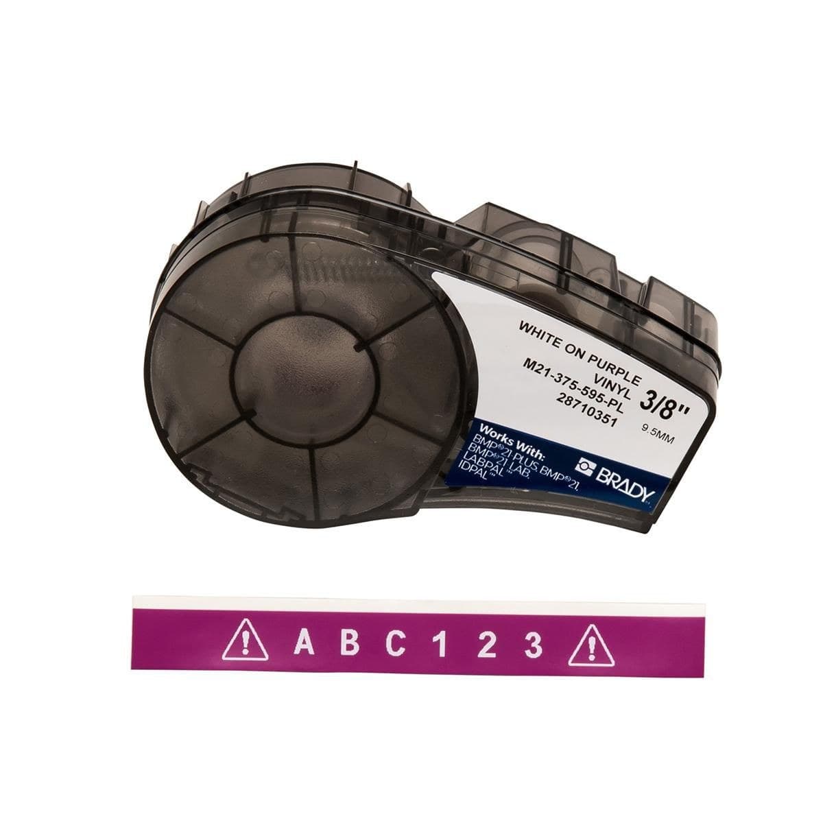 Brady M21-375-595-PL Vinyl Label Tape 9.53mm x 6.40m White on Purple for M210/M211/BMP21-PLUS/BMP21-LAB/BMP21