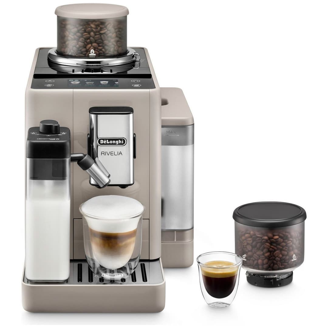 De'Longhi Rivelia Fully Automatic Bean to Cup Coffee Machine with Integrated Milk Container and Removable Bean Container, Colour Touchscreen - Beige (EXAM440.55.BG) - Image 1