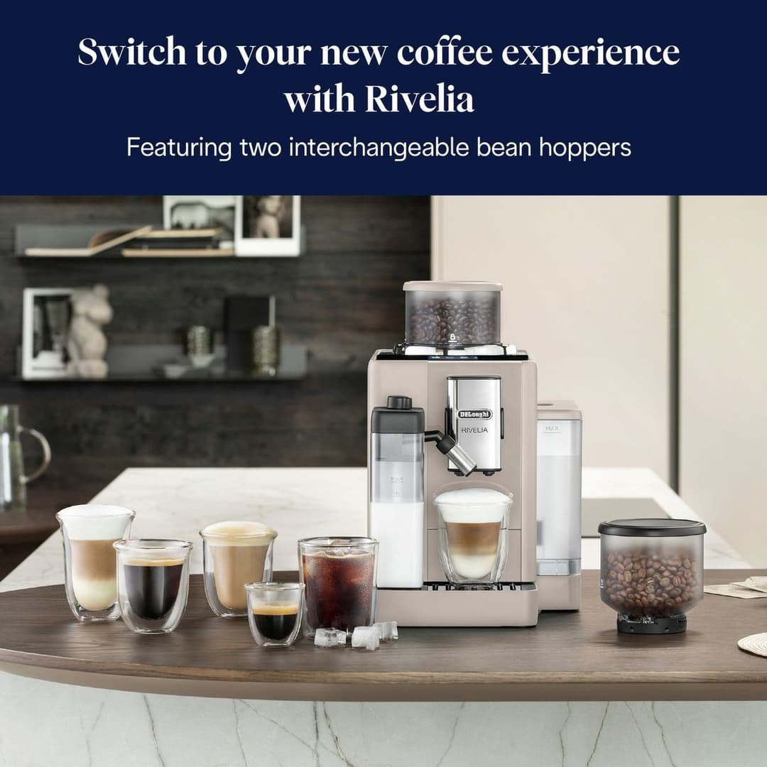 De'Longhi Rivelia Fully Automatic Bean to Cup Coffee Machine with Integrated Milk Container and Removable Bean Container, Colour Touchscreen - Beige (EXAM440.55.BG) - Image 2
