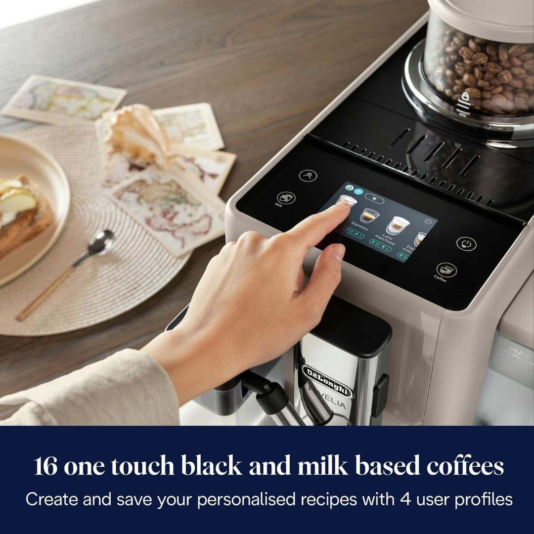 De'Longhi Rivelia Fully Automatic Bean to Cup Coffee Machine with Integrated Milk Container and Removable Bean Container, Colour Touchscreen - Beige (EXAM440.55.BG) - Image 4