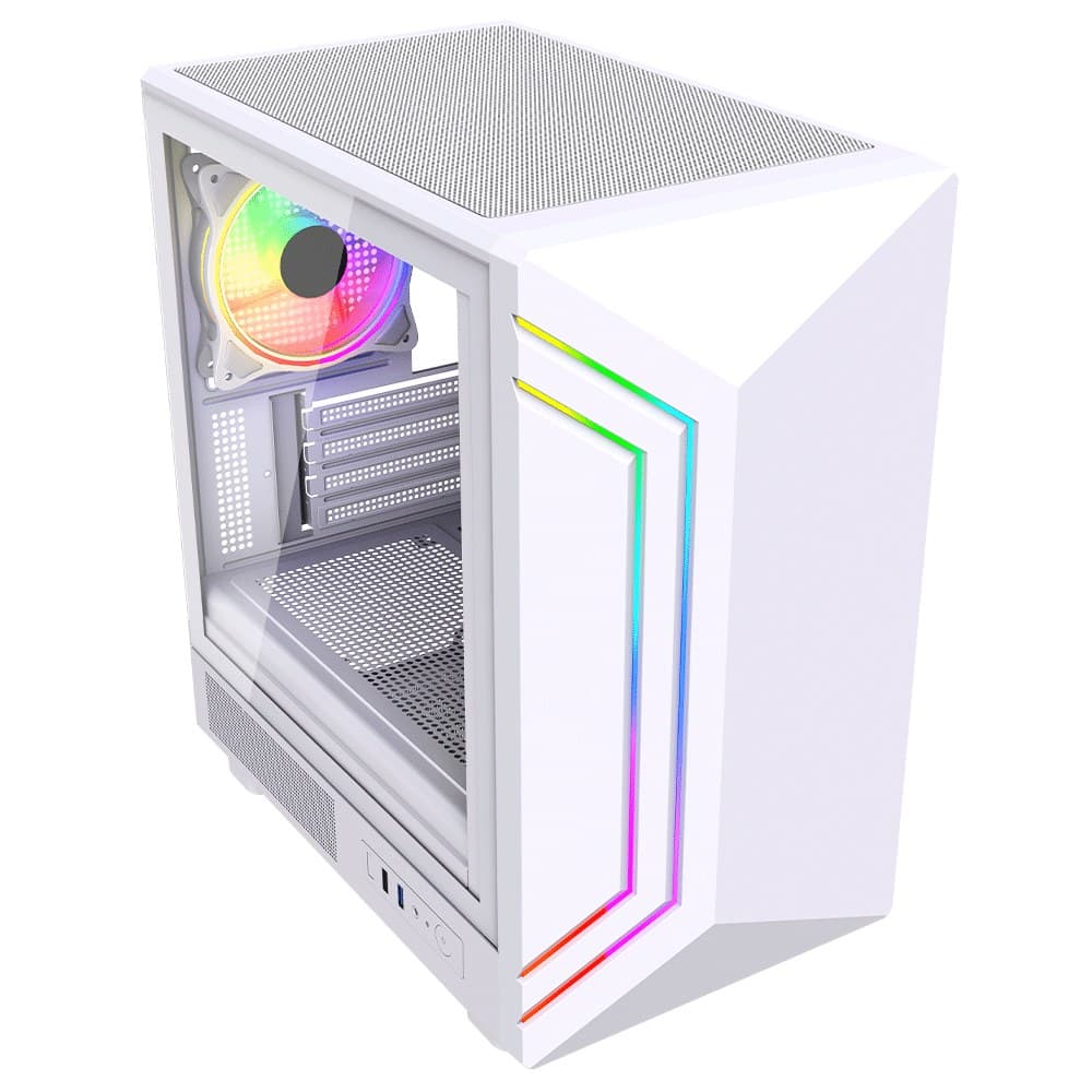 Vida Apollo M Micro-ATX Tempered Glass Gaming PC Case - White - Image 4