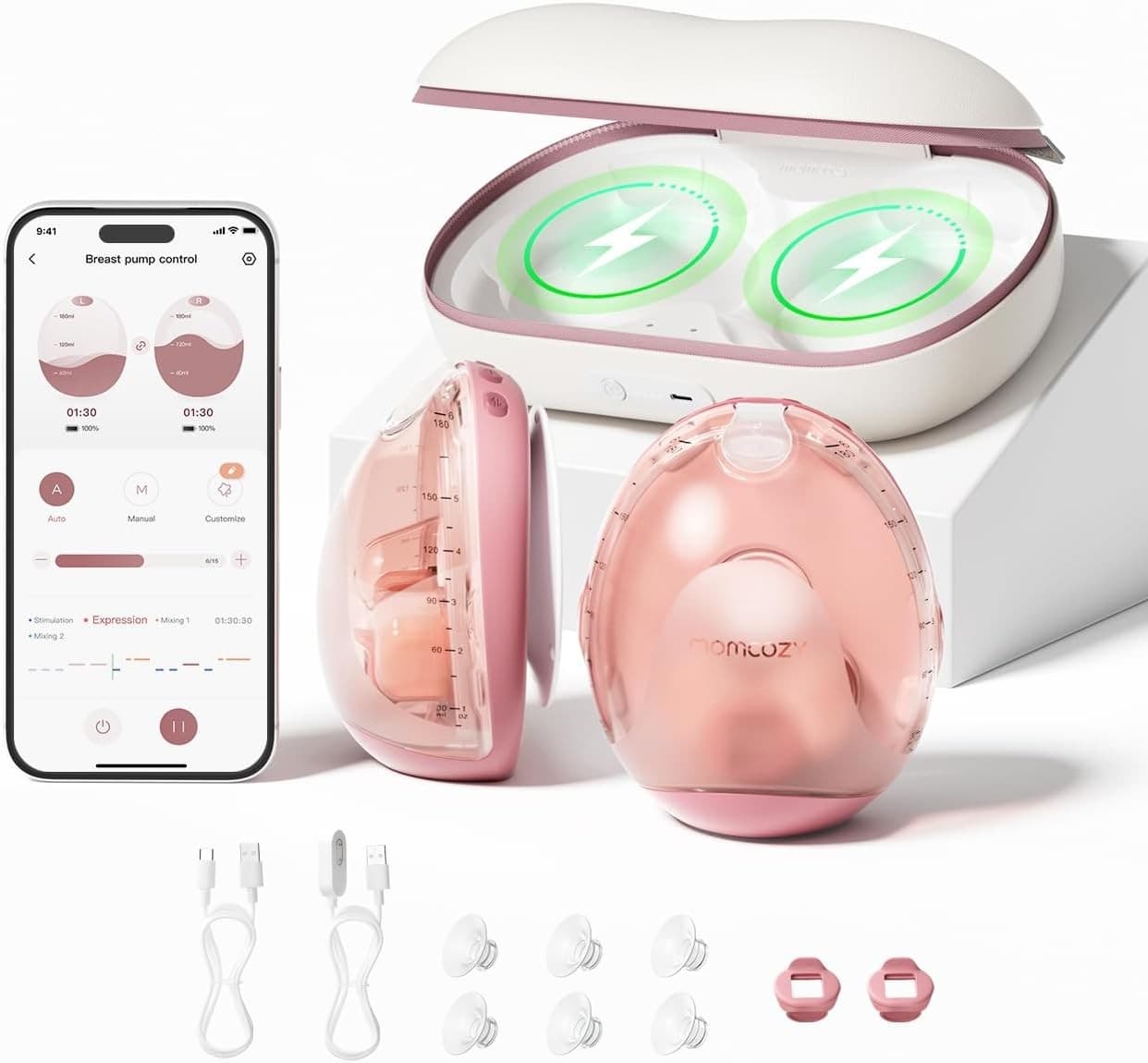 Momcozy Air 1 Ultra Slim Hands Free Wearable Double Breast Pump with Wireless Charging Case