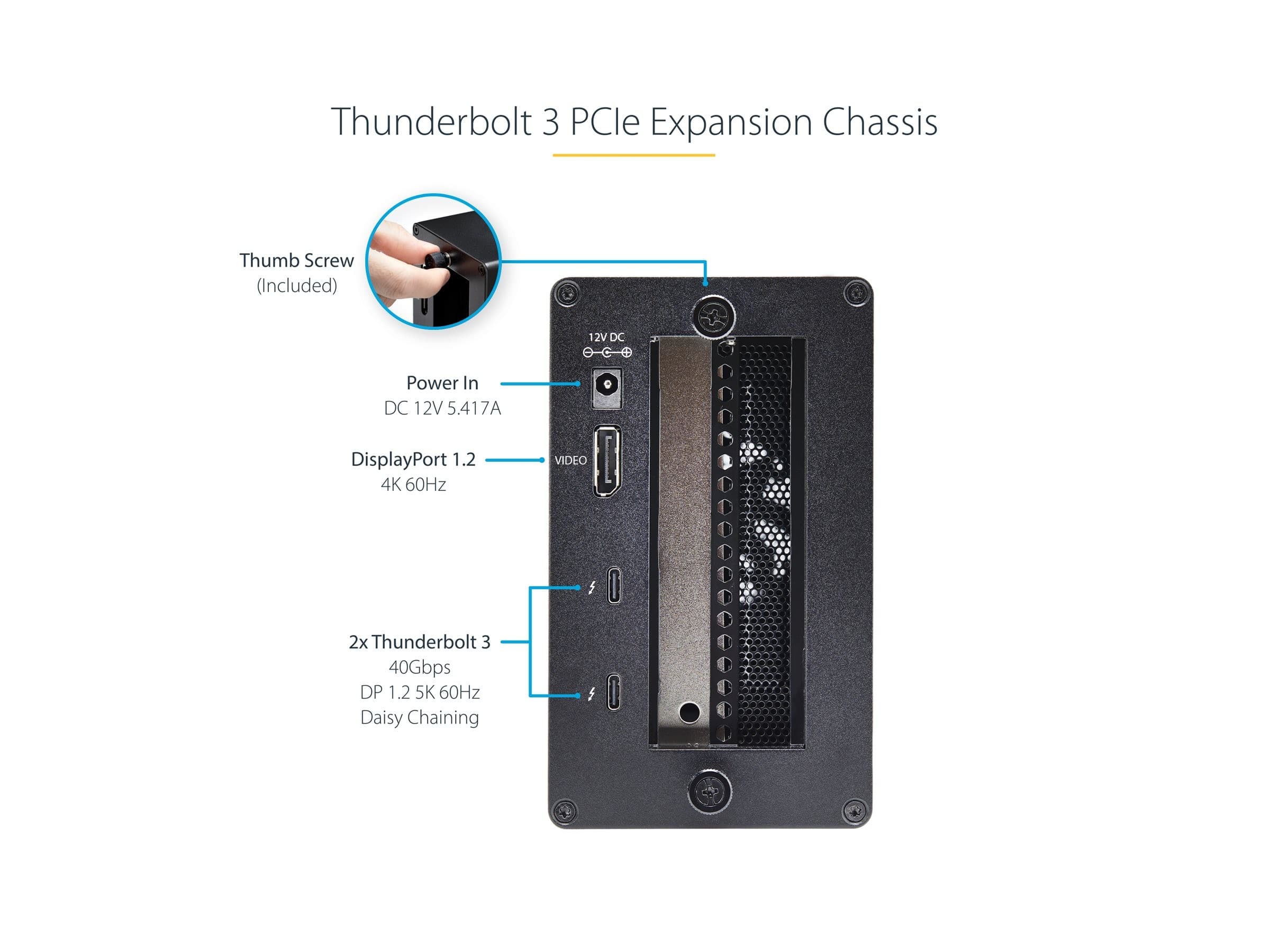 StarTech.com TB31PCIEX16 Thunderbolt 3 PCIe Expansion Chassis, External Enclosure with 1x PCI Express x16 Slot, 5K/4K Output via TB3/DP - System Bus Extender Black