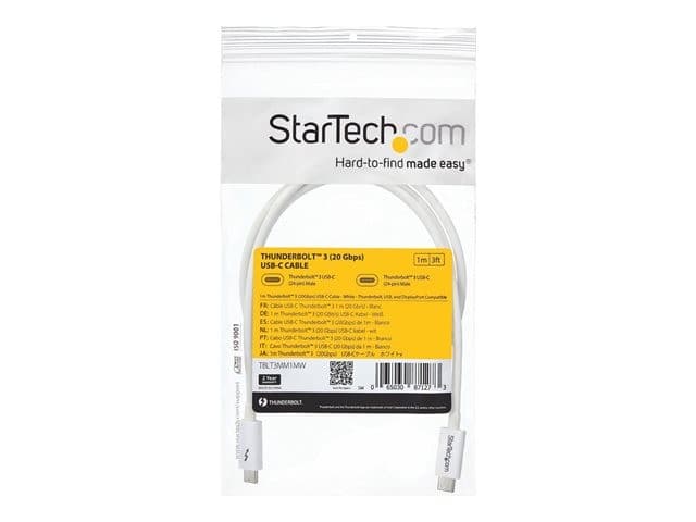 StarTech Thunderbolt 3 Cable 1m USB-C to USB-C 20Gbps 100W PD 4K White (TBLT3MM1MW) - Image 8