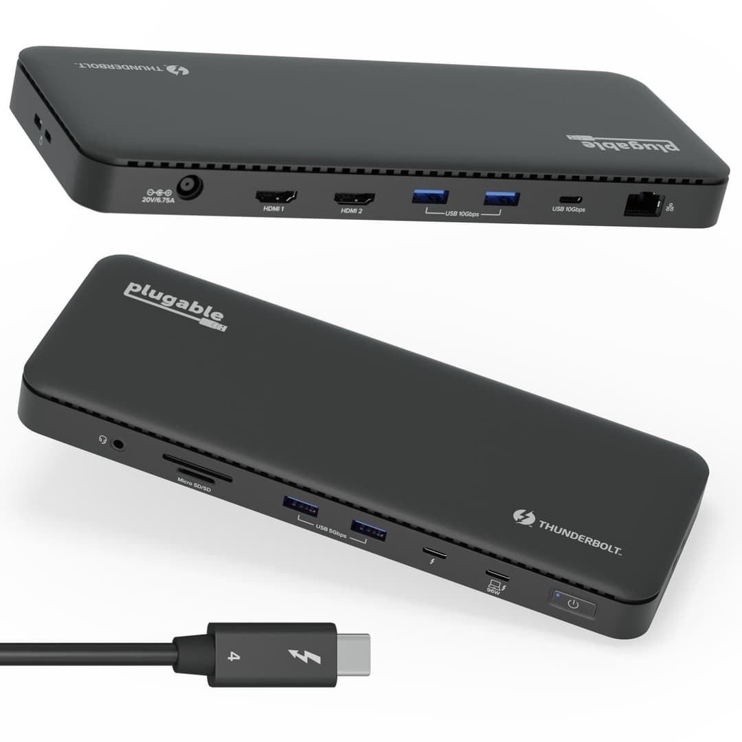 Plugable Technologies Thunderbolt 4 Dock with 100W Charging, Thunderbolt Certified, Laptop Docking Station Dual Monitor Single 8K or Dual 4K HDMI for Windows and Mac, 4X USB, Gigabit Ethernet (TBT4-UD5) - Image 1