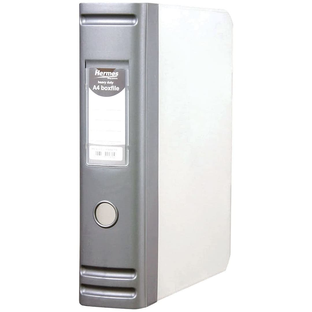 Hermes A4 80mm 2 D-Ring Heavy Duty Polypropylene Box File - Silver - Image 1