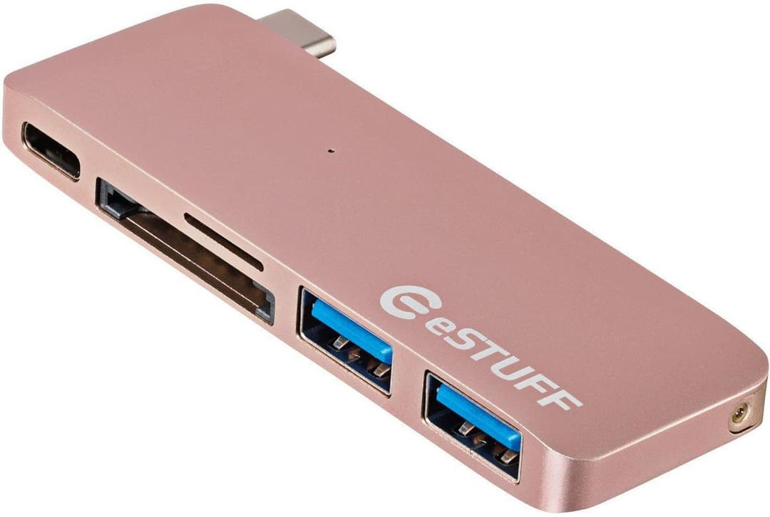 eSTUFF Allure USB-C Slot-in Hub for MacBook 12", 2x USB 3.0, USB-C 29W PD, SD/microSD - Rose Gold (ES84121-ROSE) - Image 1