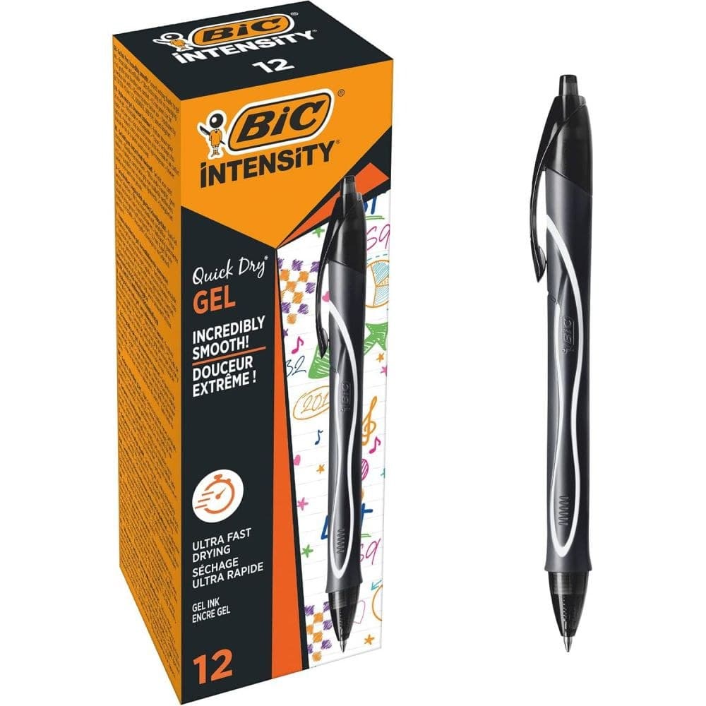 Bic Pack of 12 Gel-ocity Quick Dry Gel Retractable Rollerball Pen Blk