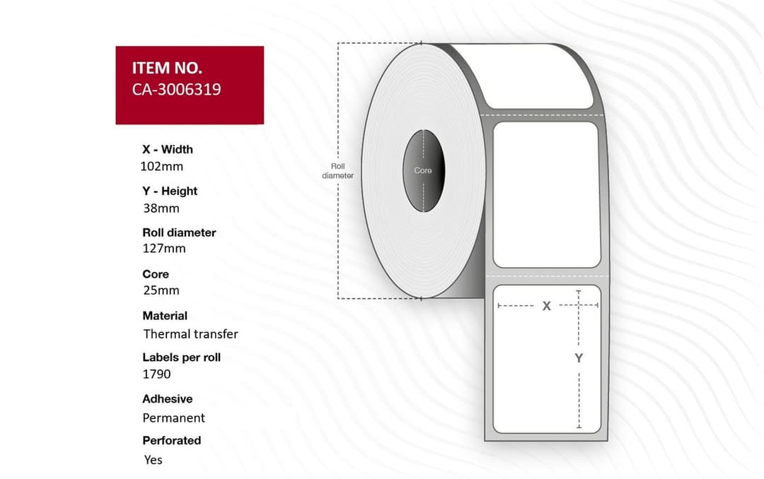 Label 102 x 38mm, Core 25mm, - Image 1