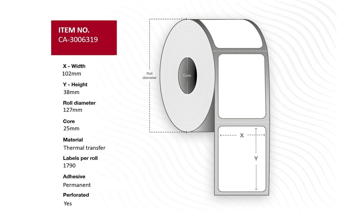 Label 102 x 38mm, Core 25mm,