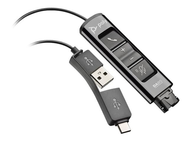 Poly DA Series DA85 USB Audio Processor - Quick Disconnect (QD) Headset to USB-A / USB-C Digital Adapter with Inline Call Controls (218267-01)