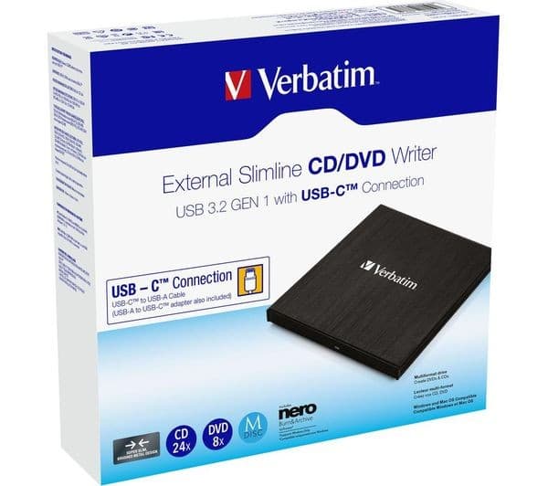 VERBATIM Slimline 43886 External CD/DVD Writer USB-C - Black - Image 4