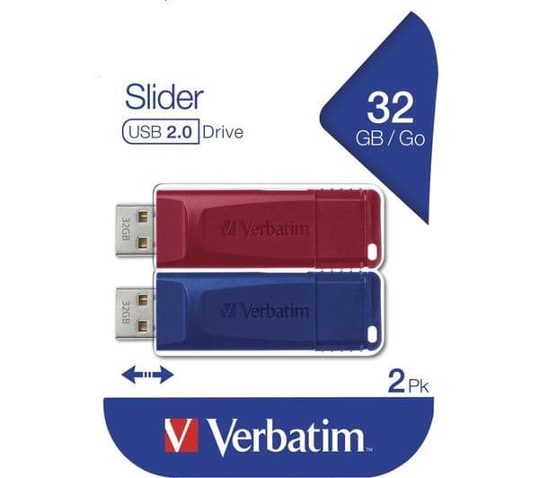 VERBATIM Slider USB 2.0 Memory Stick - 32 GB, Pack of 2 - Image 1