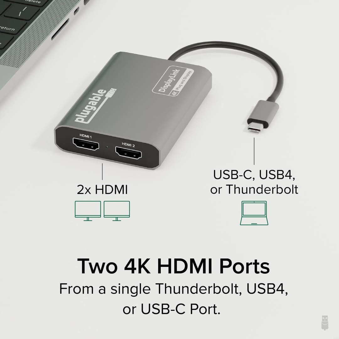 Plugable Technologies USB C to HDMI Adapter, Dual Monitor 4K 60Hz for Apple Mac M1/M2/M3, DisplayLink Multiple Displays for Thunderbolt Macbook or iMac, Driver Required (USBC-6950M) - Image 2
