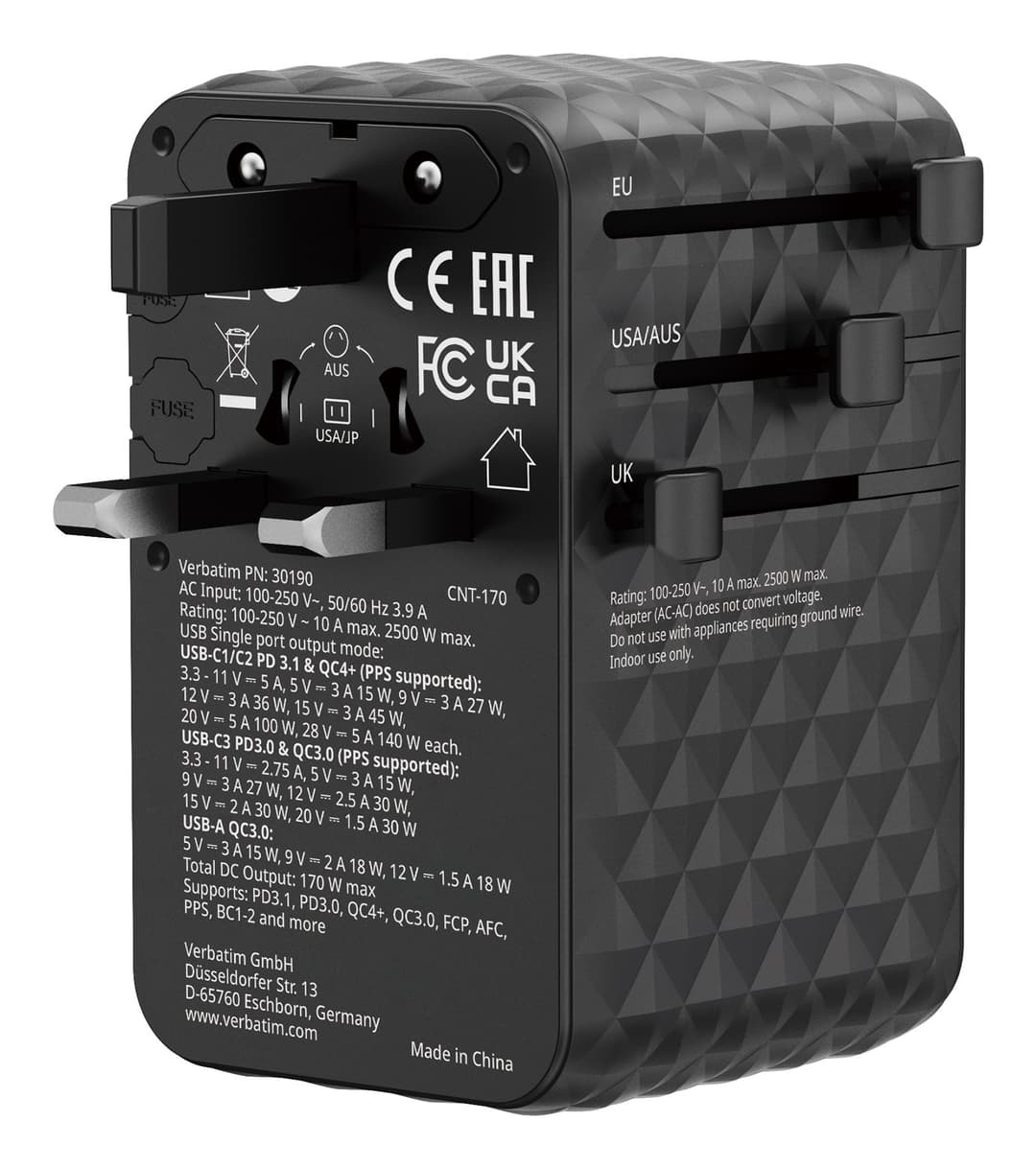 Verbatim Charge 'n' Travel 170W Universal Travel Adapter Black - Image 3