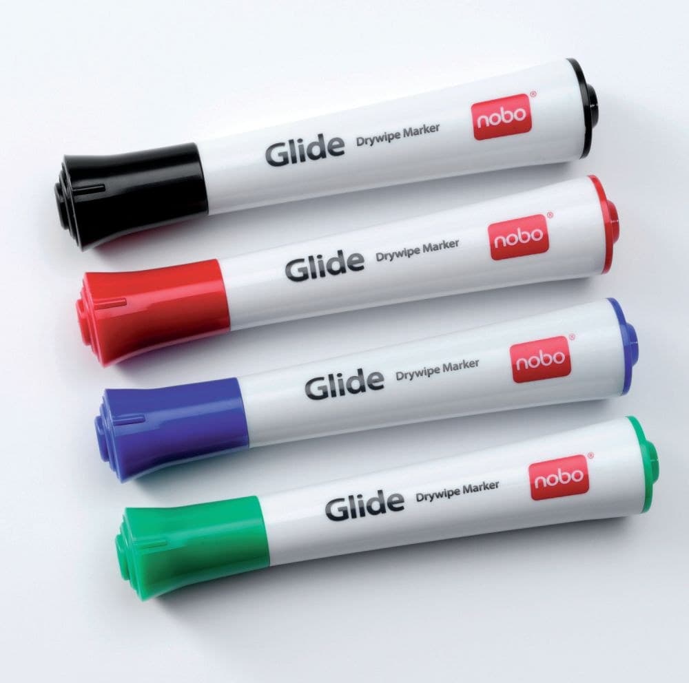 Nobo 1902077 Glide Drywipe Markers Pack of 4 Fine Tip Assorted Colours
